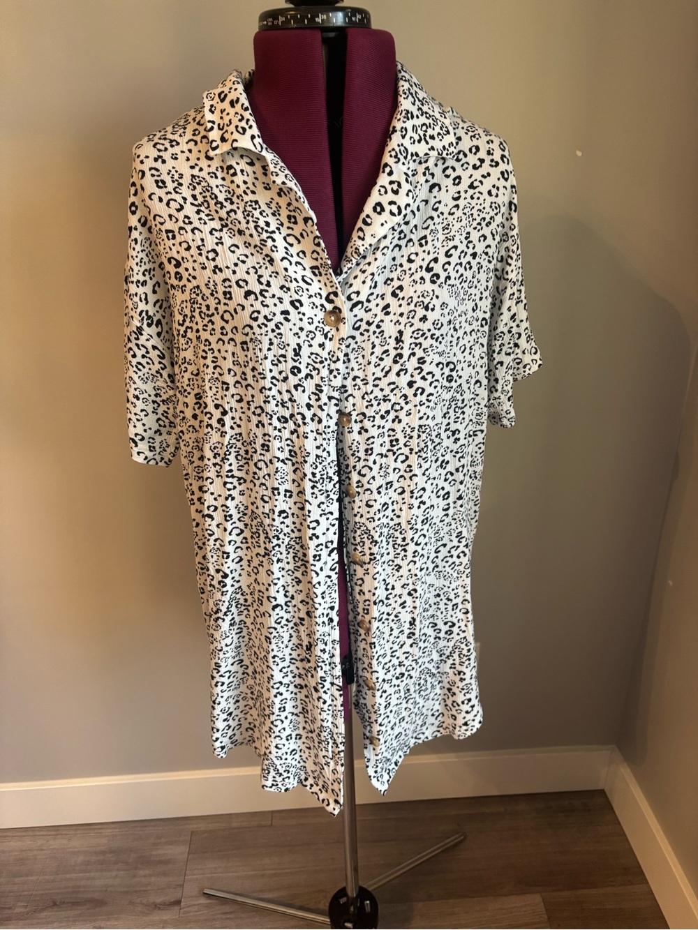 Z Supply White and Black Leopard Print Shirt Dress